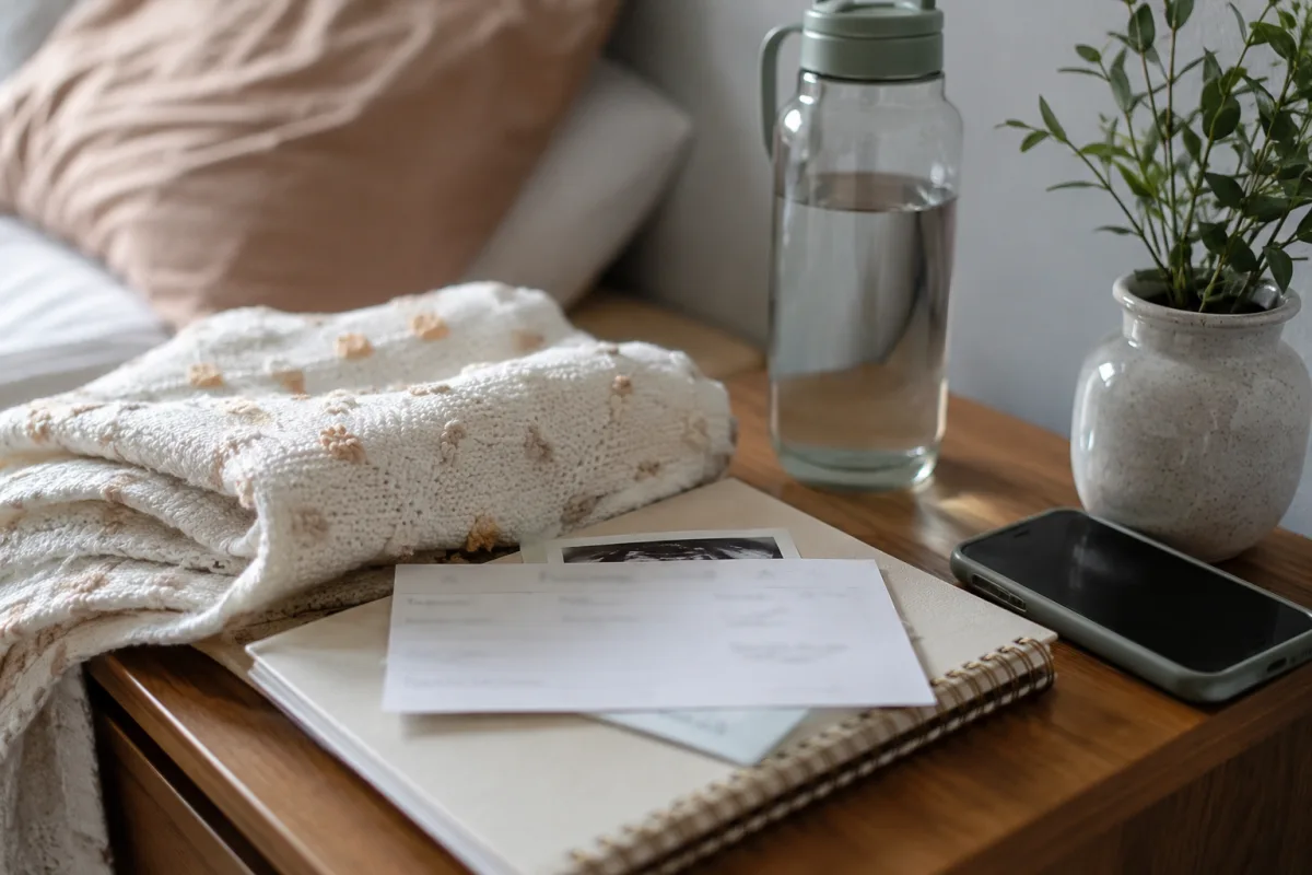 Postpartum support plan with baby items and care notebook