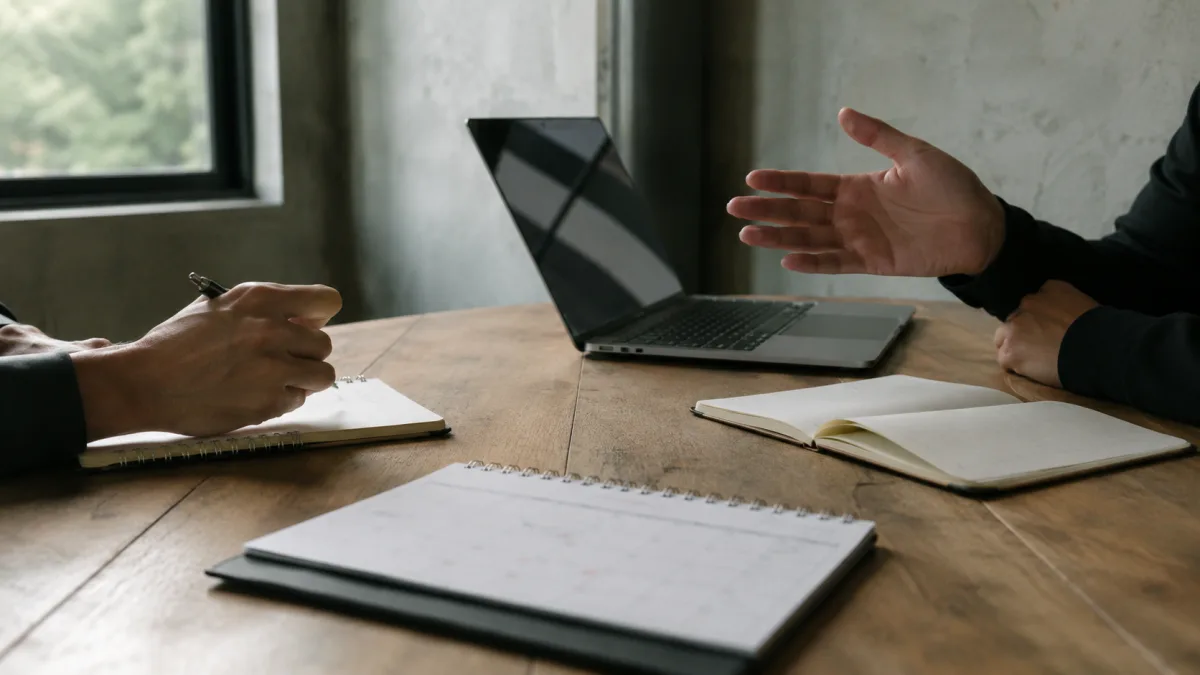 Private workplace meeting about task ownership