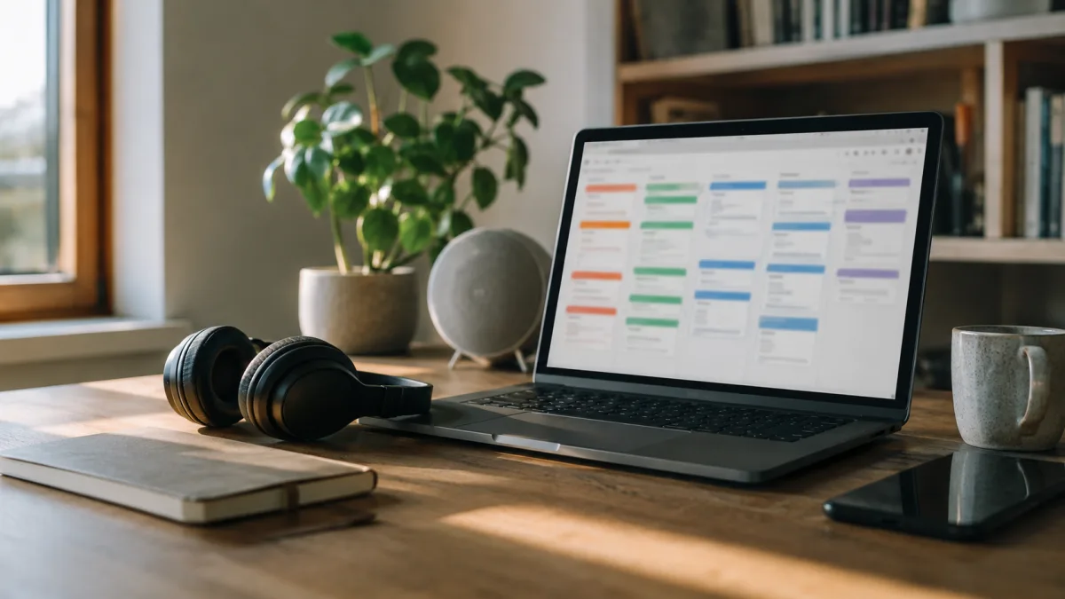 Remote work status board on laptop