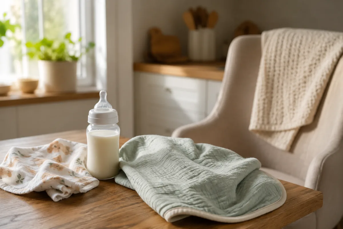 Calm bottle feeding setup for newborn hiccups