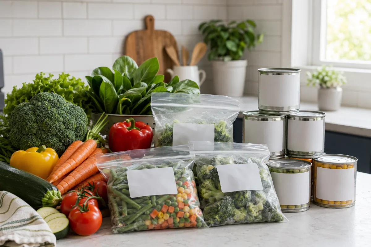 Fresh frozen canned vegetables