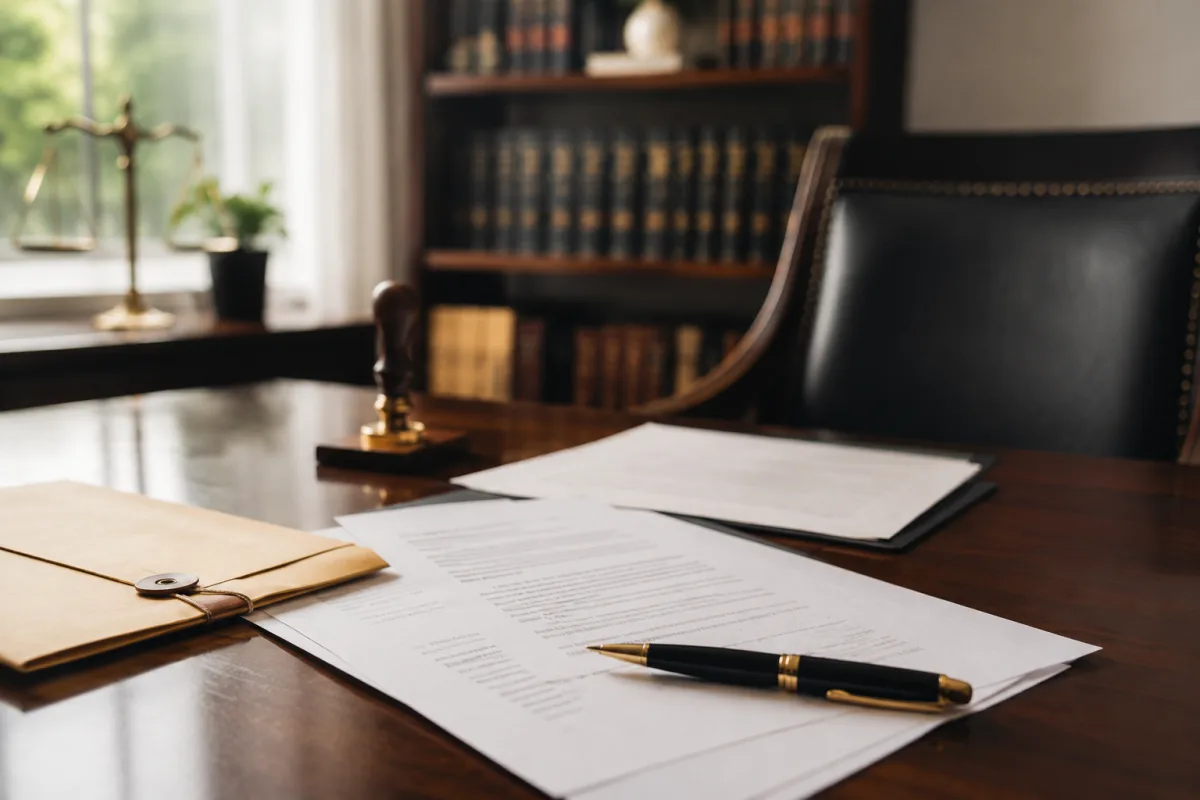 Power of attorney signing setup with notary-style desk