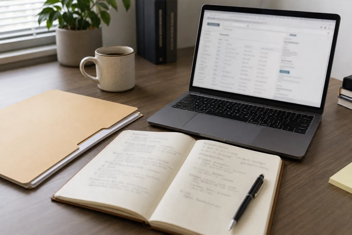 Death record search notes and public records folder
