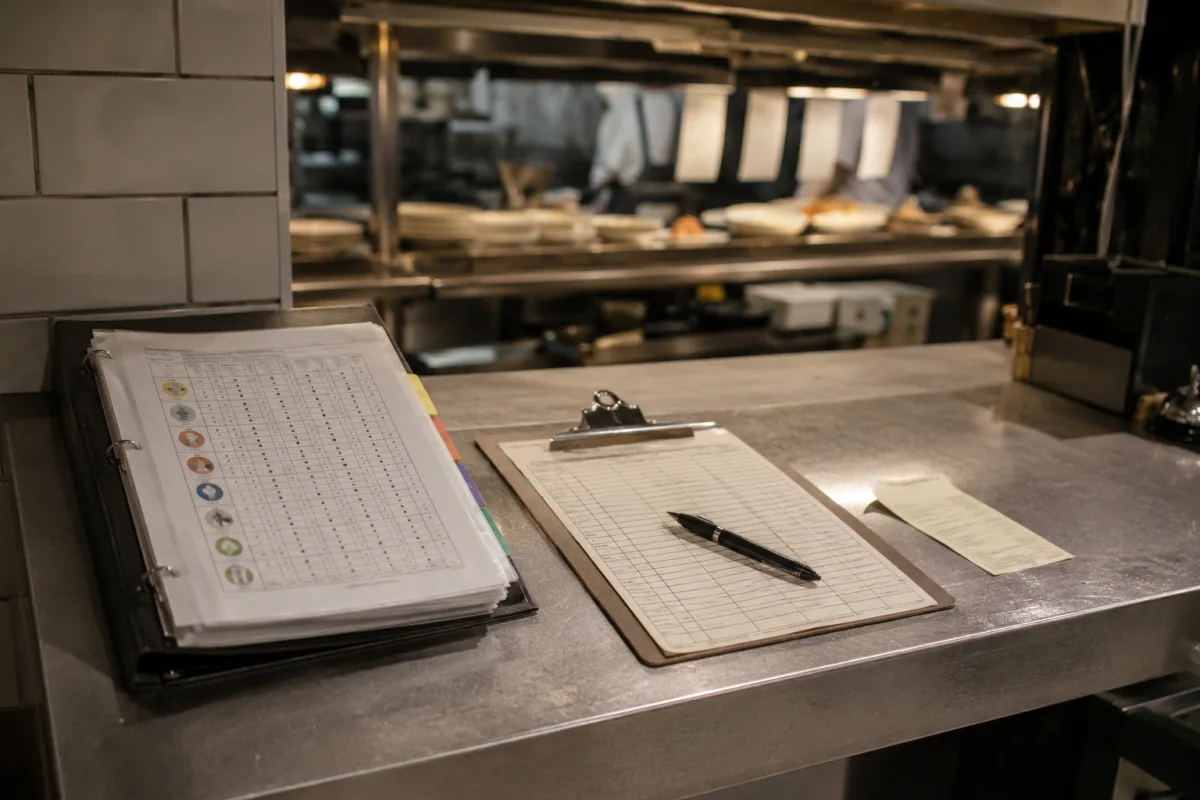Restaurant manager documenting a guest complaint in a service log
