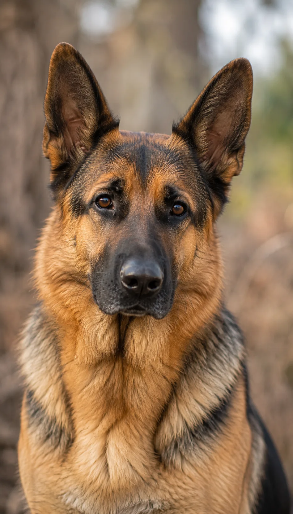 Close view of German Shepherd head and erect ears