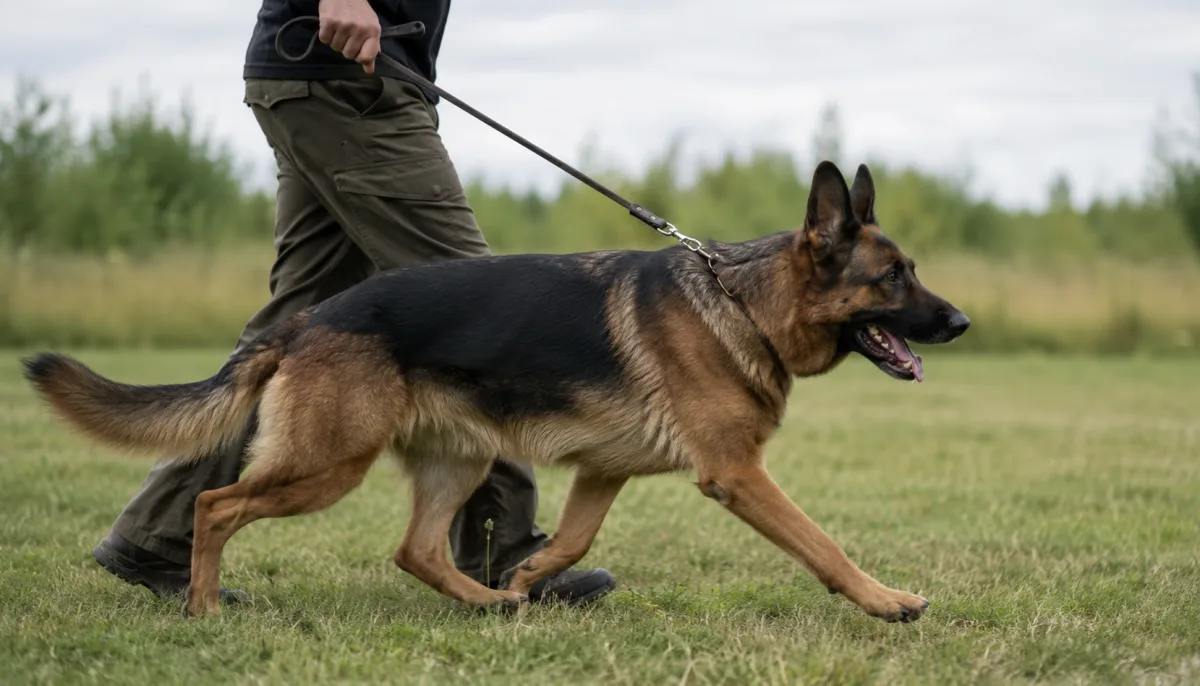 German Shepherd trotting on a loose lead