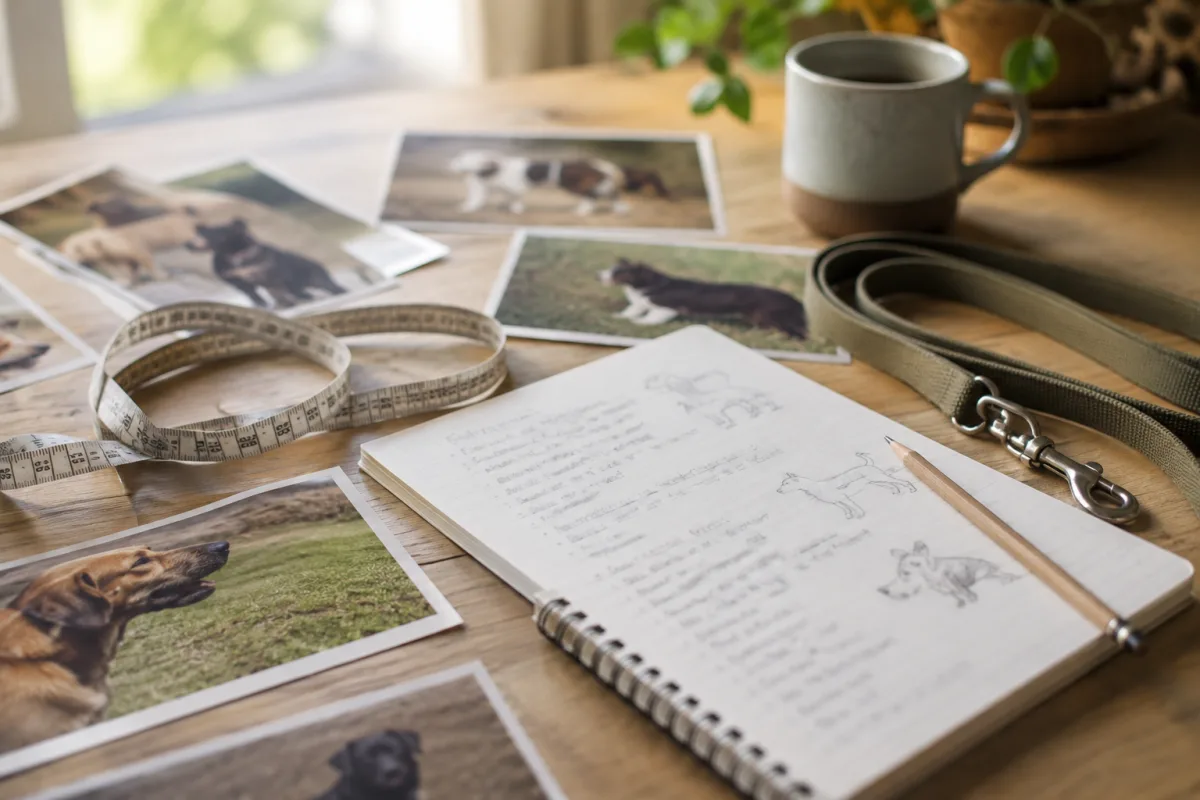 Dog breed identification notes beside photos