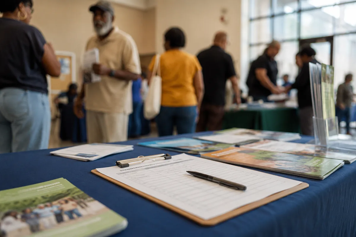 Paper mailing list signup sheet at a community event