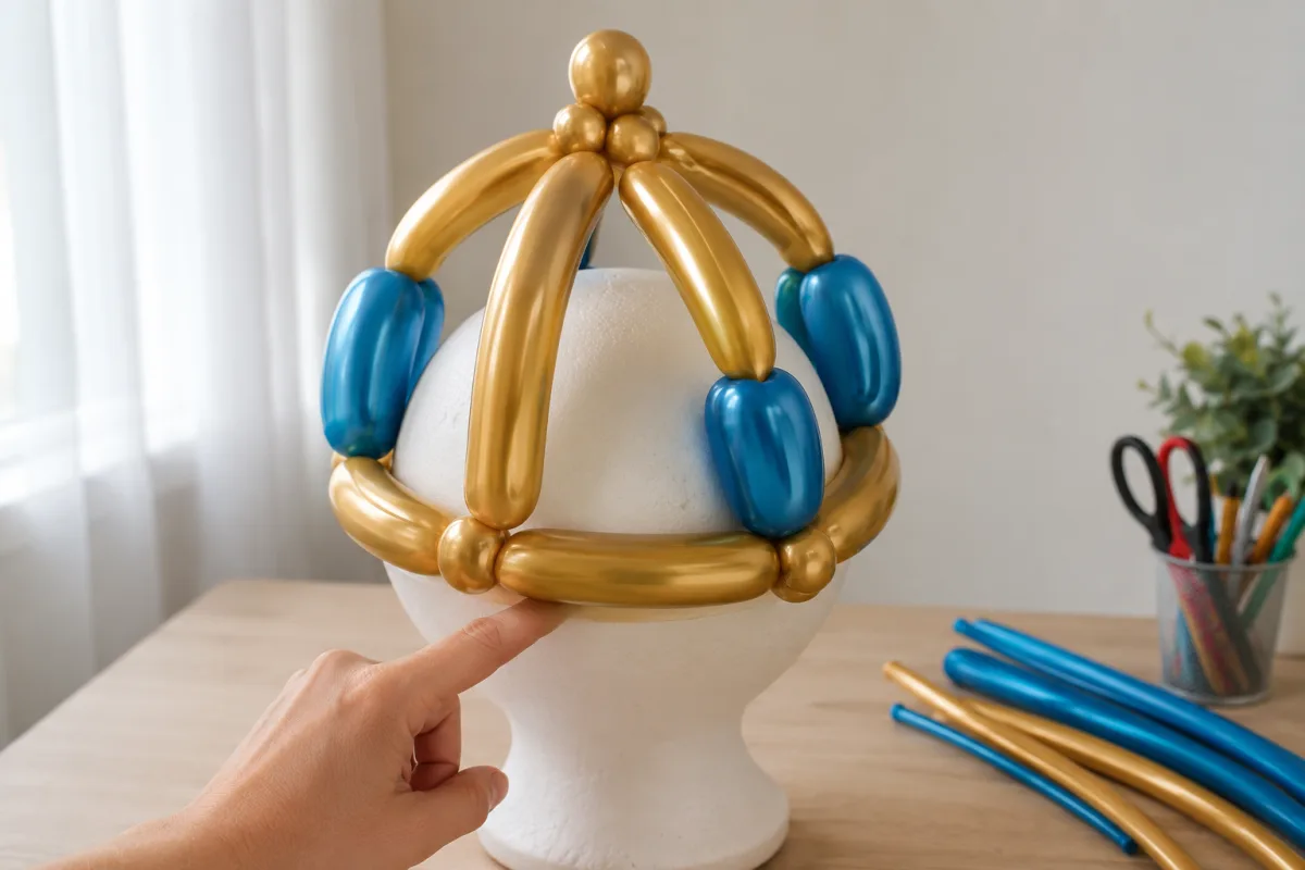 Balloon crown band being measured around a foam head form