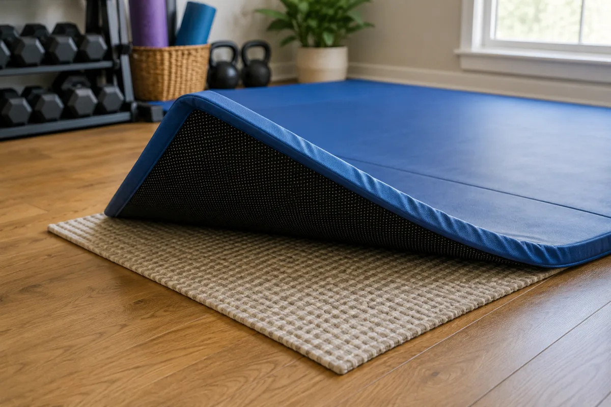 Non-slip backing under a homemade tumbling mat