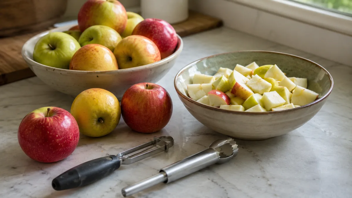 Apples prepared for homemade applesauce