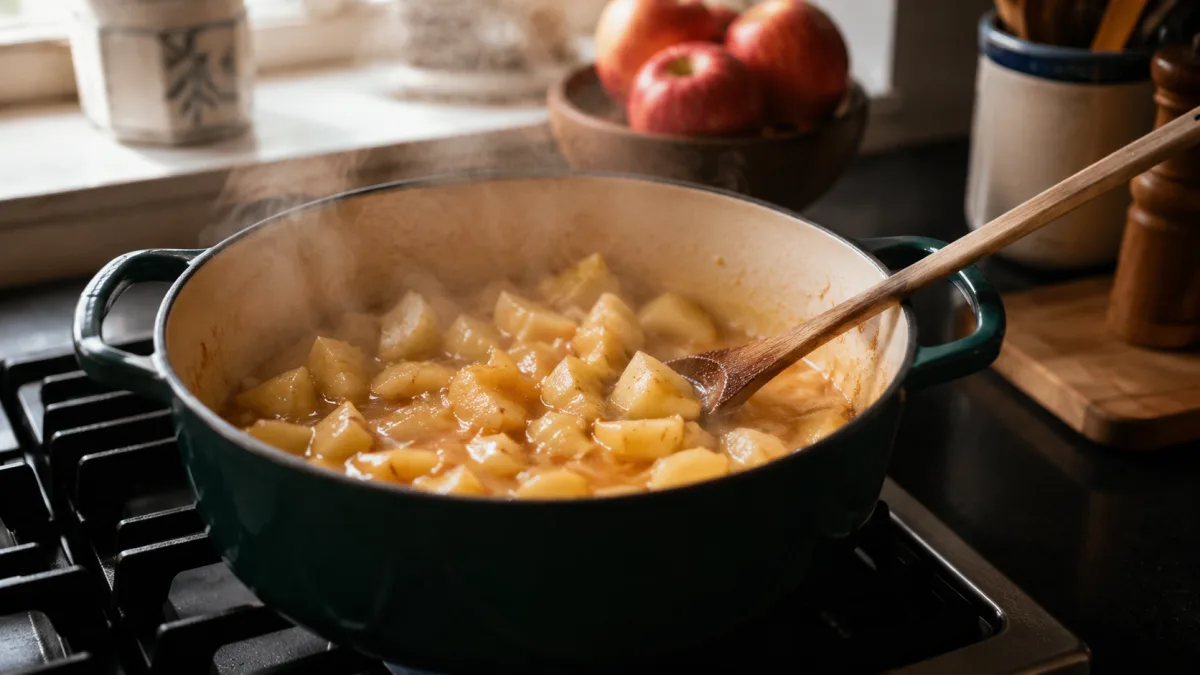 Applesauce simmering in a pot