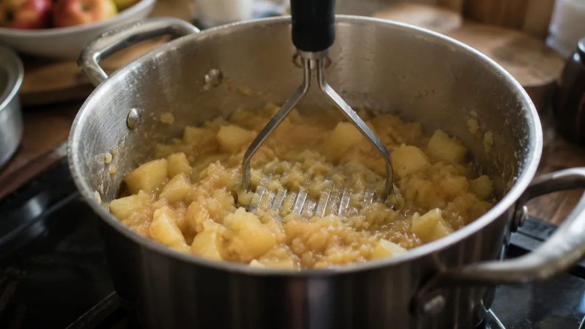 Chunky applesauce being mashed