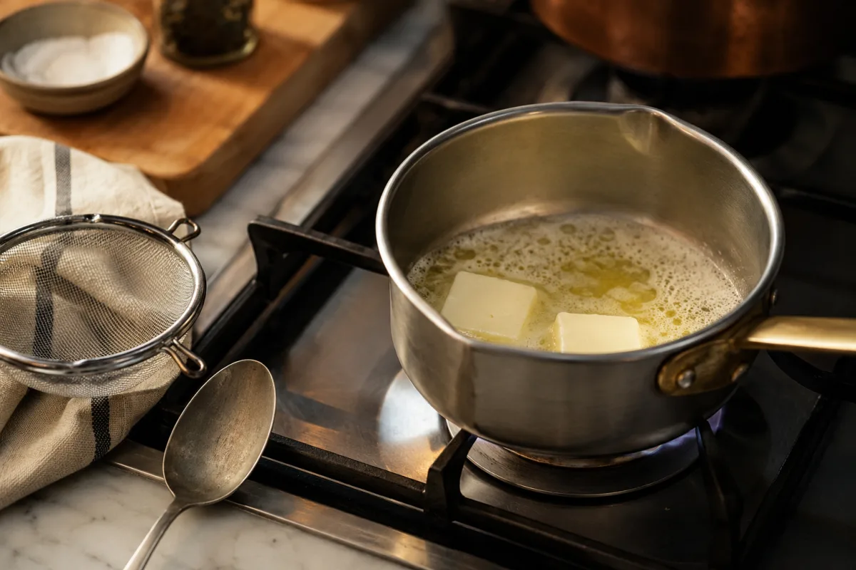 Butter melting slowly for clarified butter