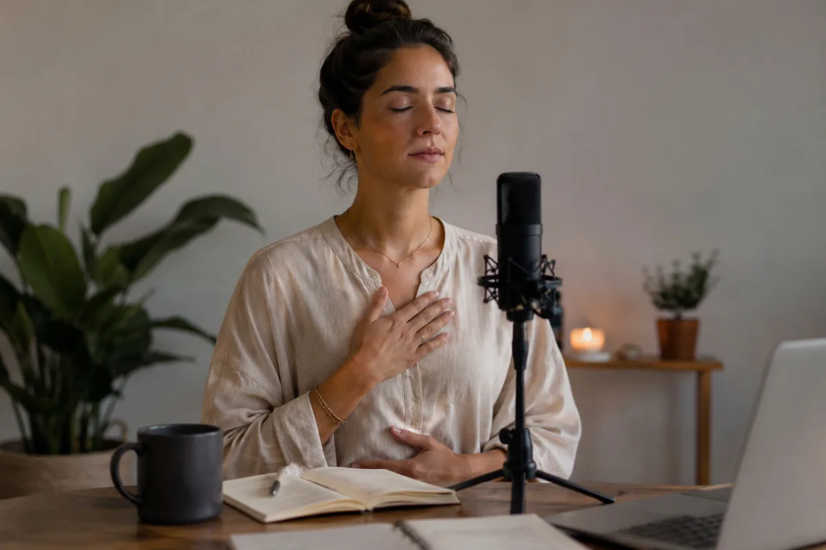 Quiet breathing exercise before public speaking