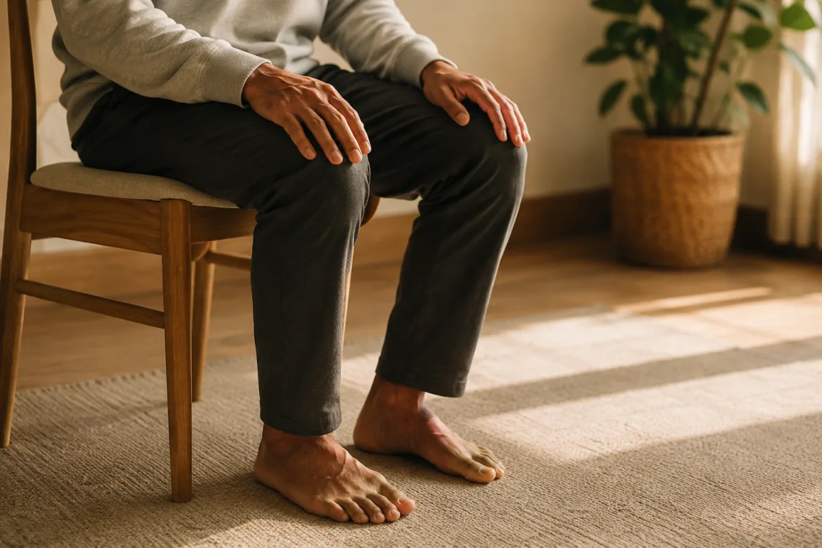 Hands resting during a grounding exercise