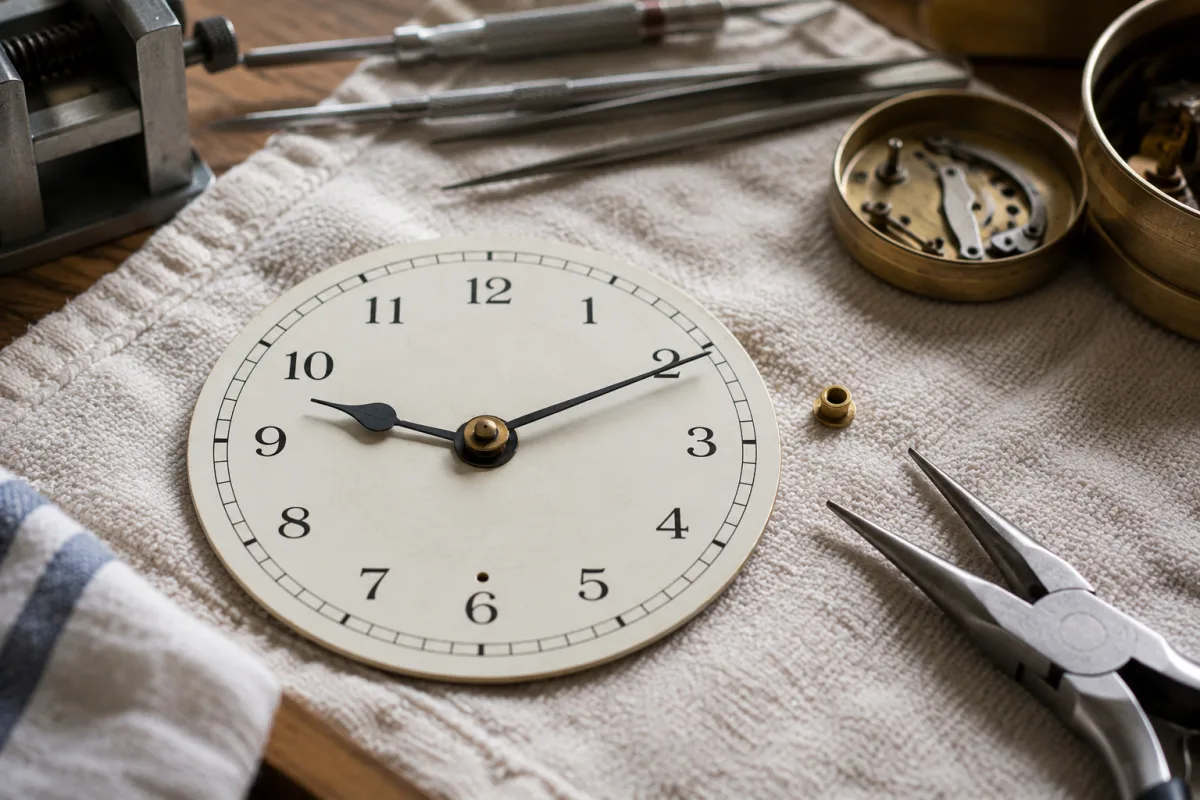 Old clock hands removed from dial carefully