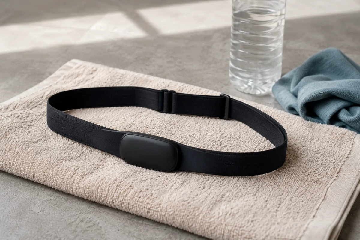 Polar-style chest strap being cleaned before testing