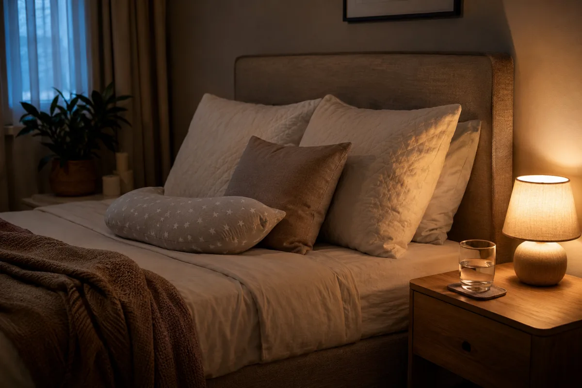 Nightstand prepared for late pregnancy sleep