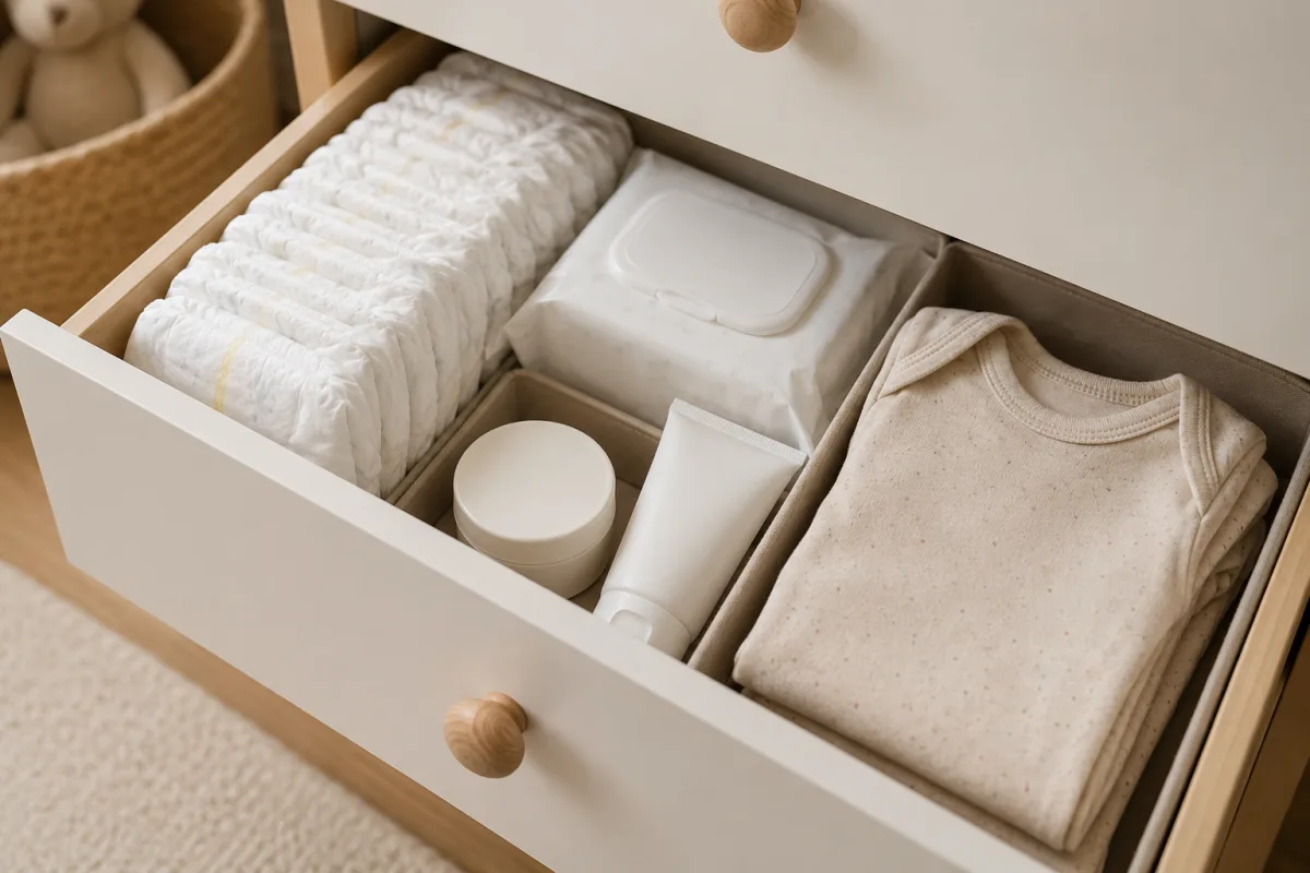 organized diaper changing station