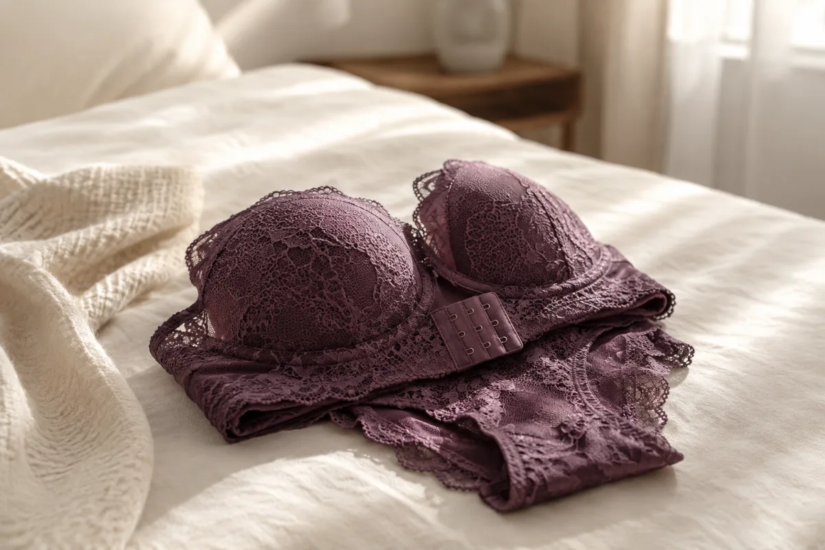 Delicate lingerie laid flat to show clasps and straps
