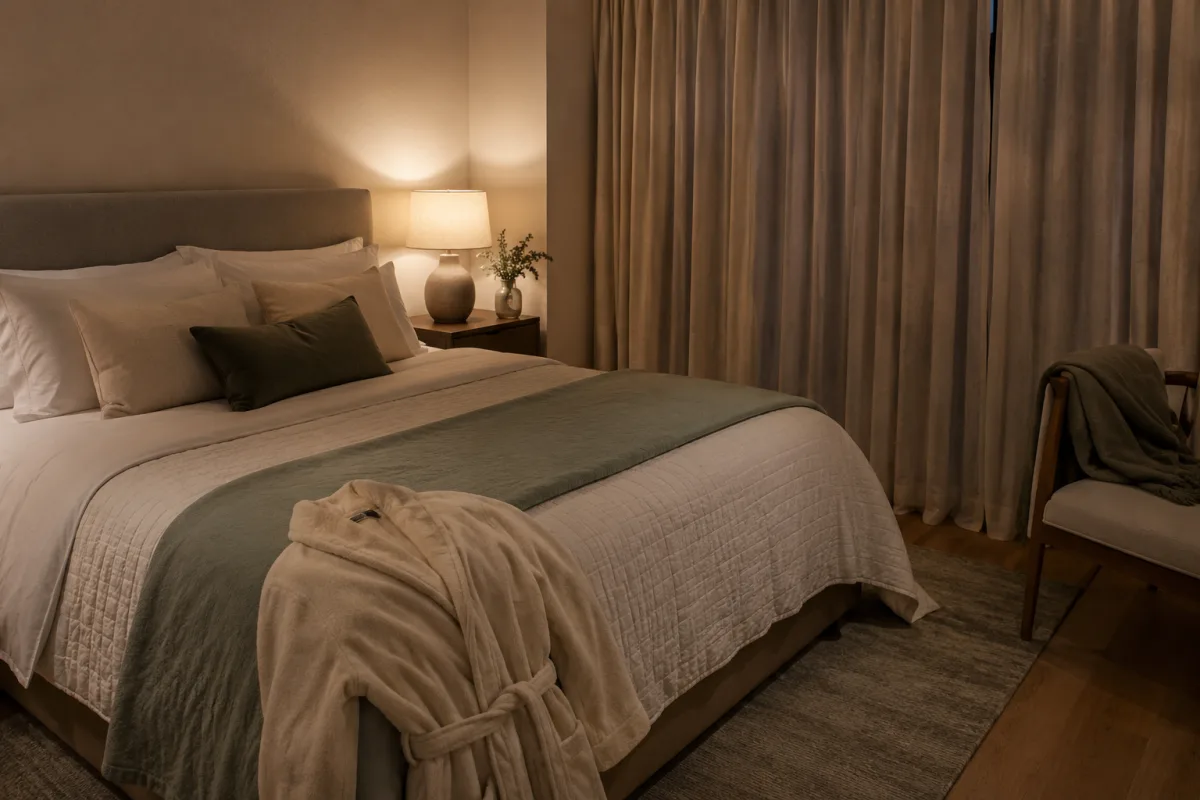 Warm private bedroom set for romantic evening