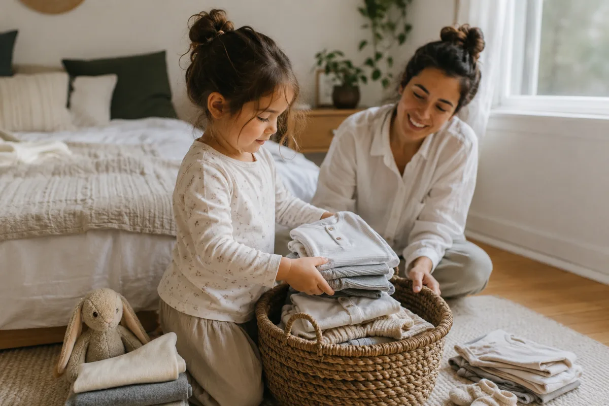 Sibling helping prepare for baby