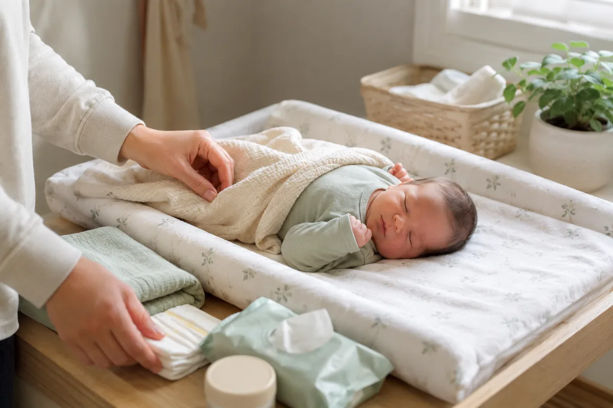 Parent talking during newborn care