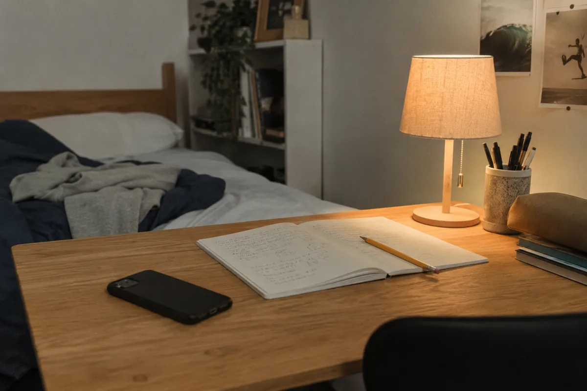 Teen phone on a desk beside a notebook about boundaries