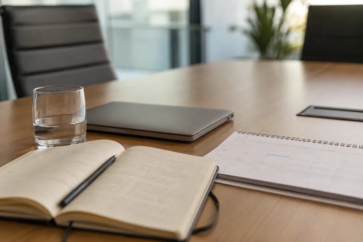 Pregnant employee preparing notes before talking to manager