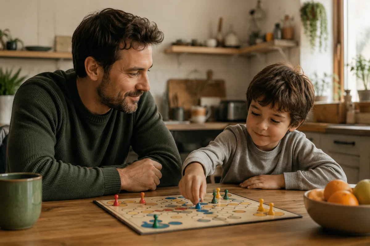 Parent practicing gentle communication game with child