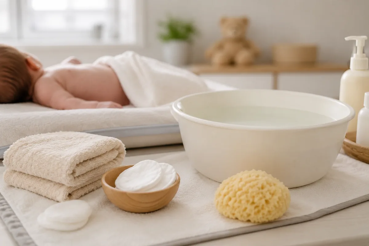 Newborn sponge bath setup