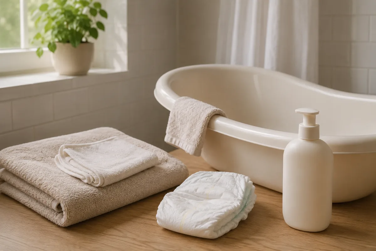 Infant bath supplies arranged safely