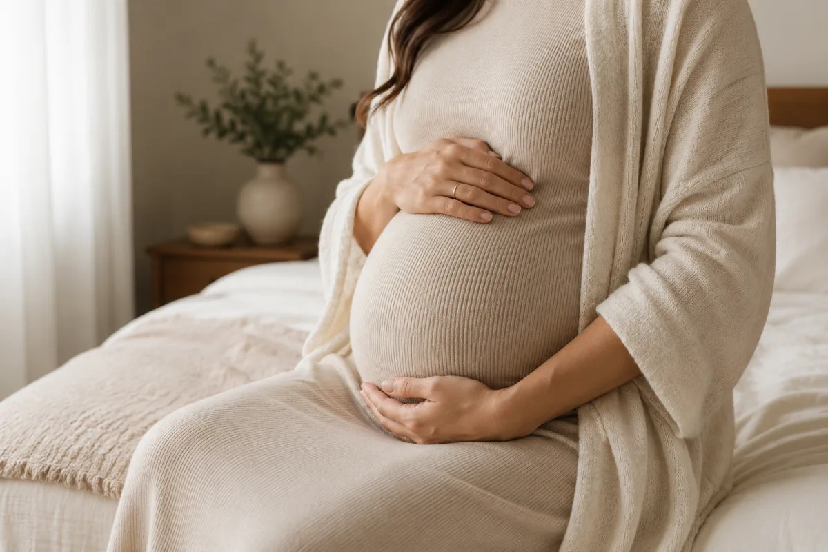 Pregnancy belly photo in window light