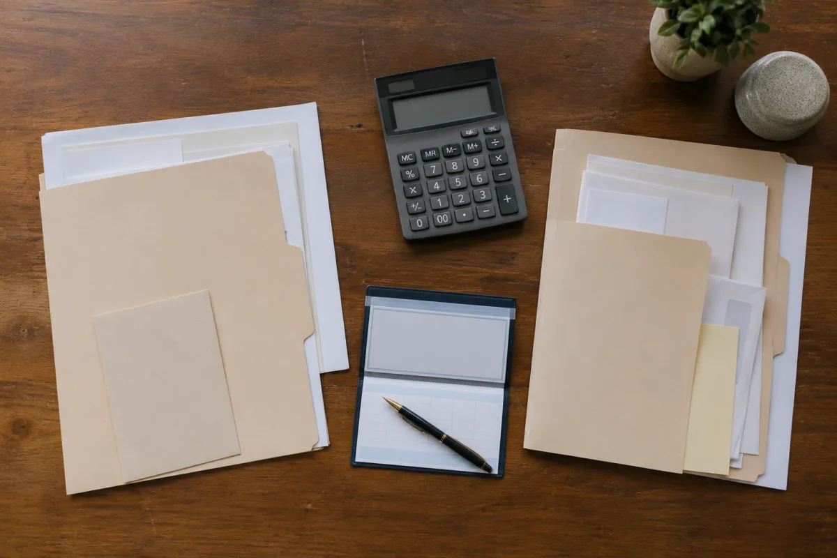 Separated estate and personal finance folders before paying bills
