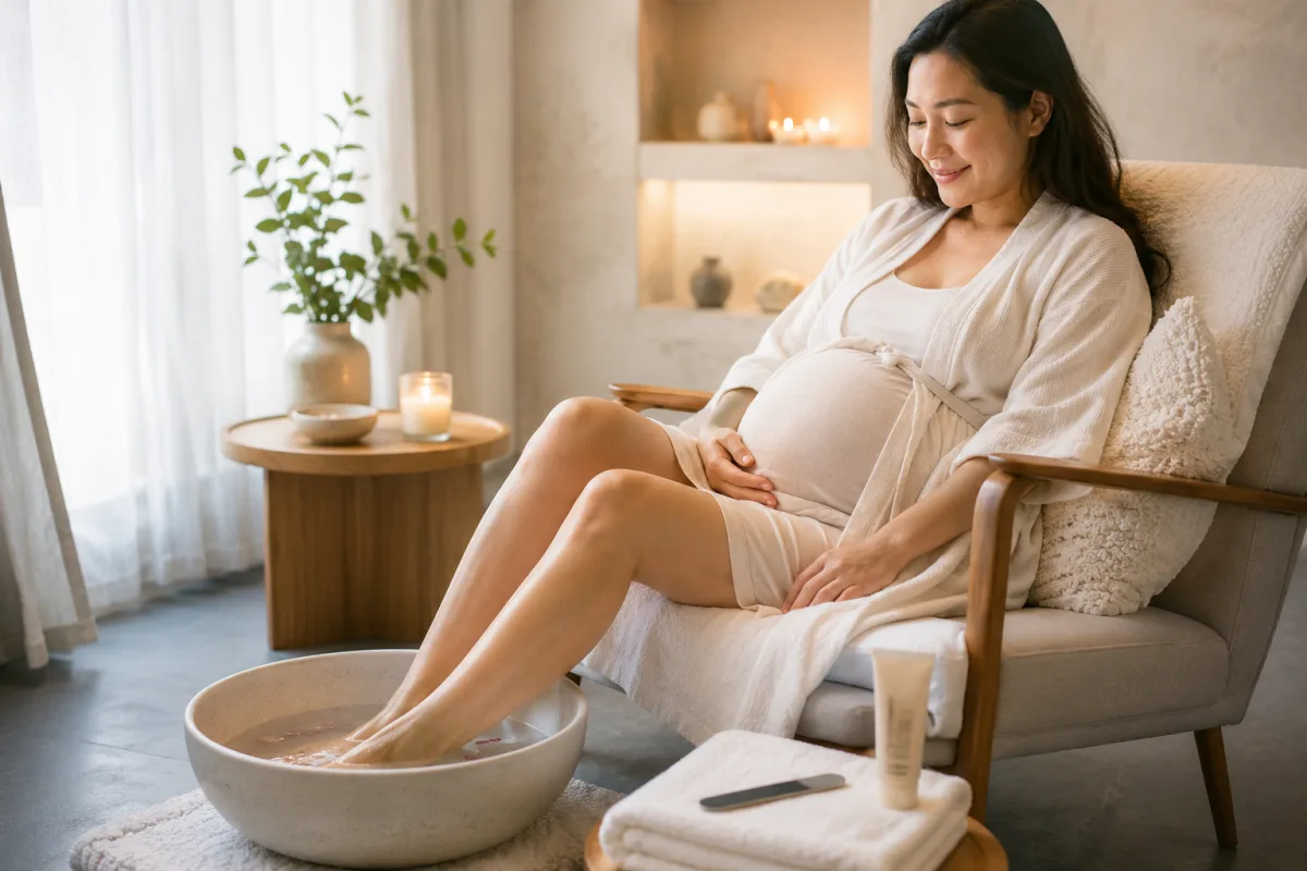 Gentle pregnancy pedicure setup with clean tools
