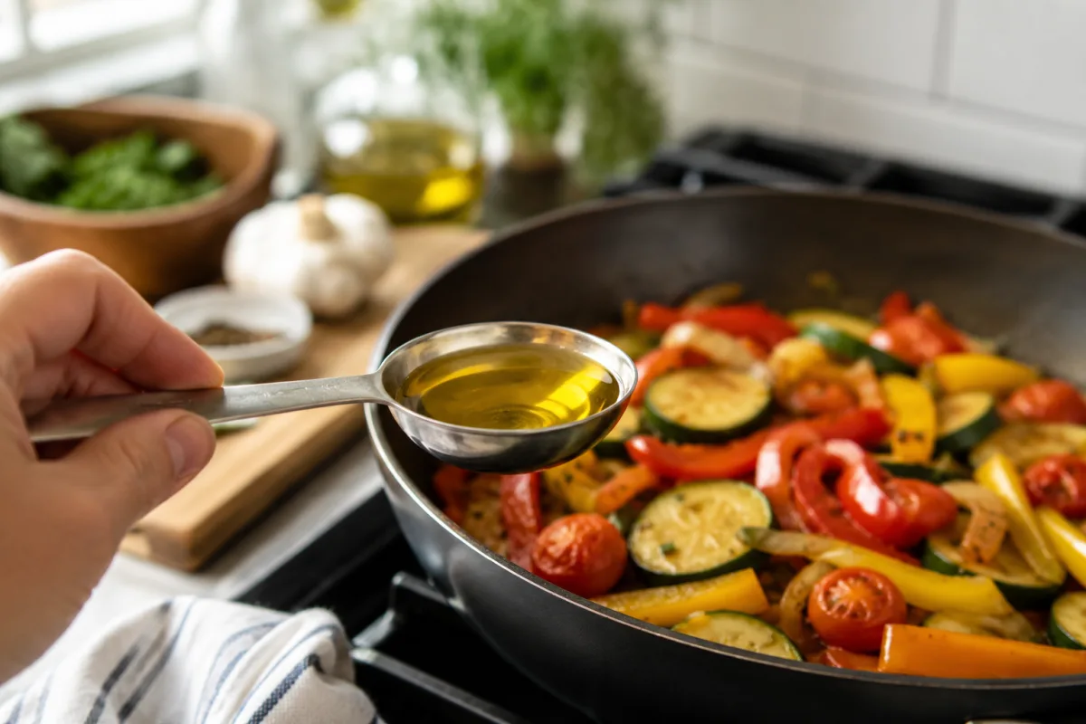 Measured olive oil cooking