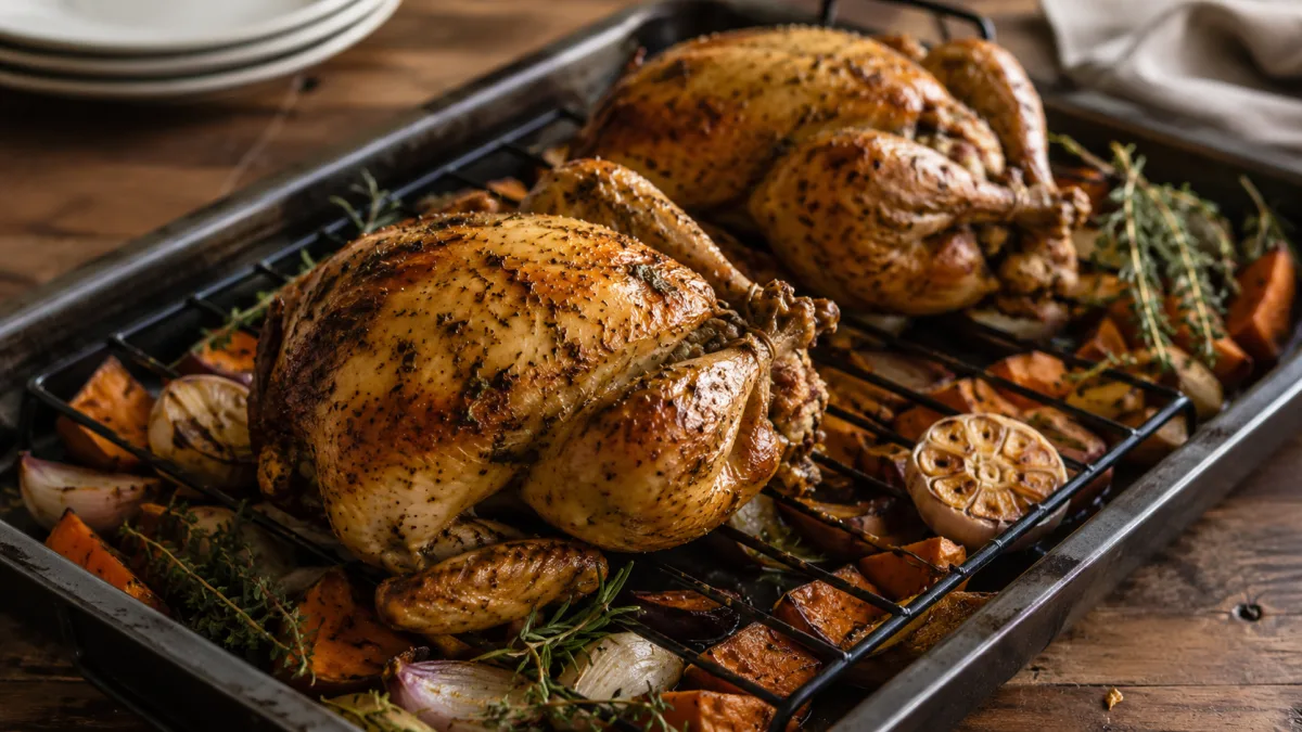 Roasted stuffed Cornish game hens