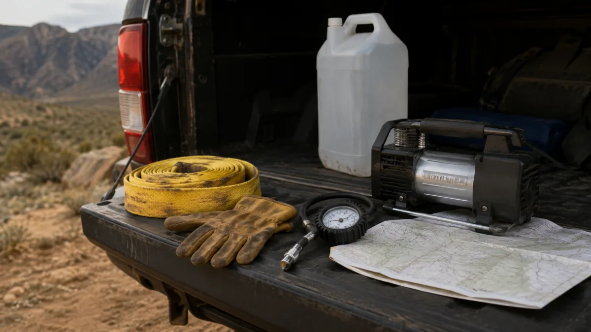 Jeep trail recovery gear layout