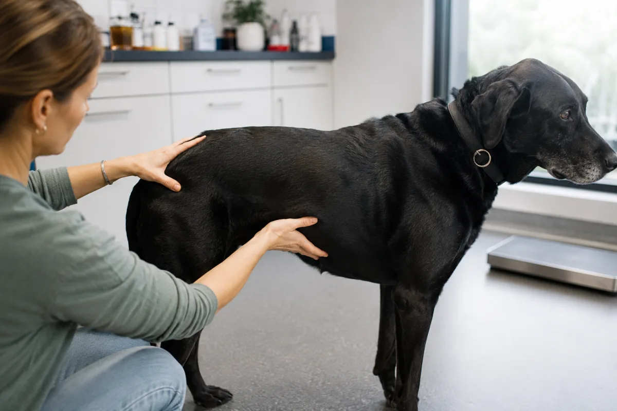 Large mixed-breed dog body condition check