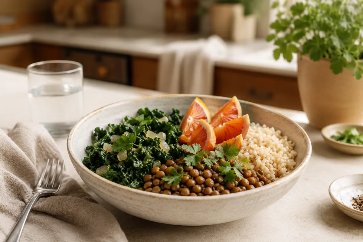 Pregnancy meal with leafy greens
