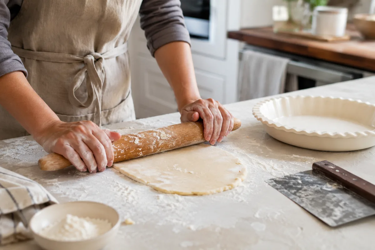 Rolling pie dough from the center outward