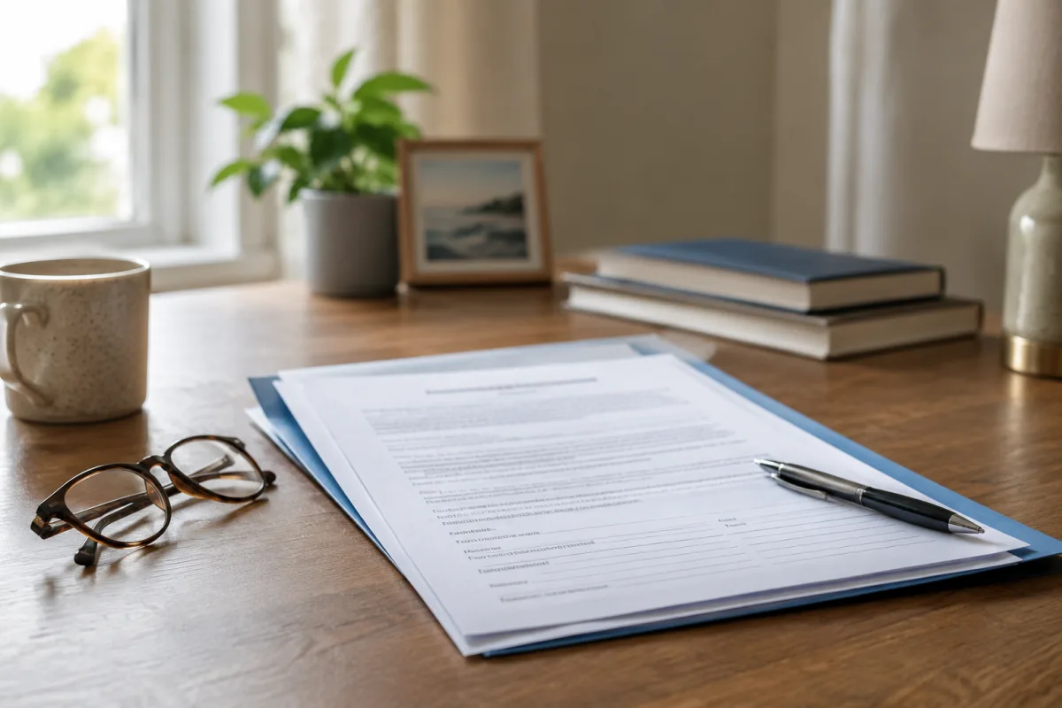 Advance directive papers on a desk