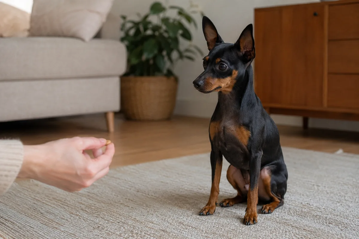 Miniature Pinscher practicing short training session