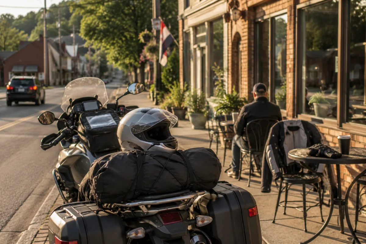 Motorcycle rest stop in small Ohio town