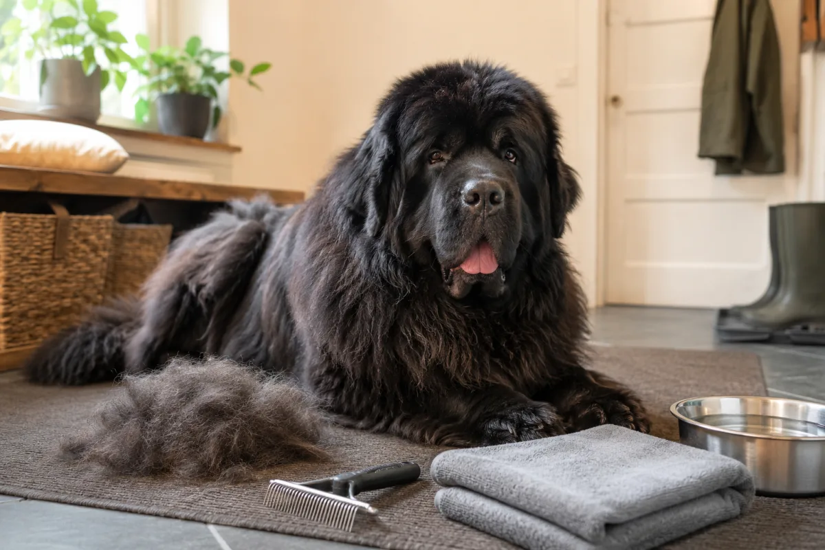 Newfoundland grooming tools and drool towel