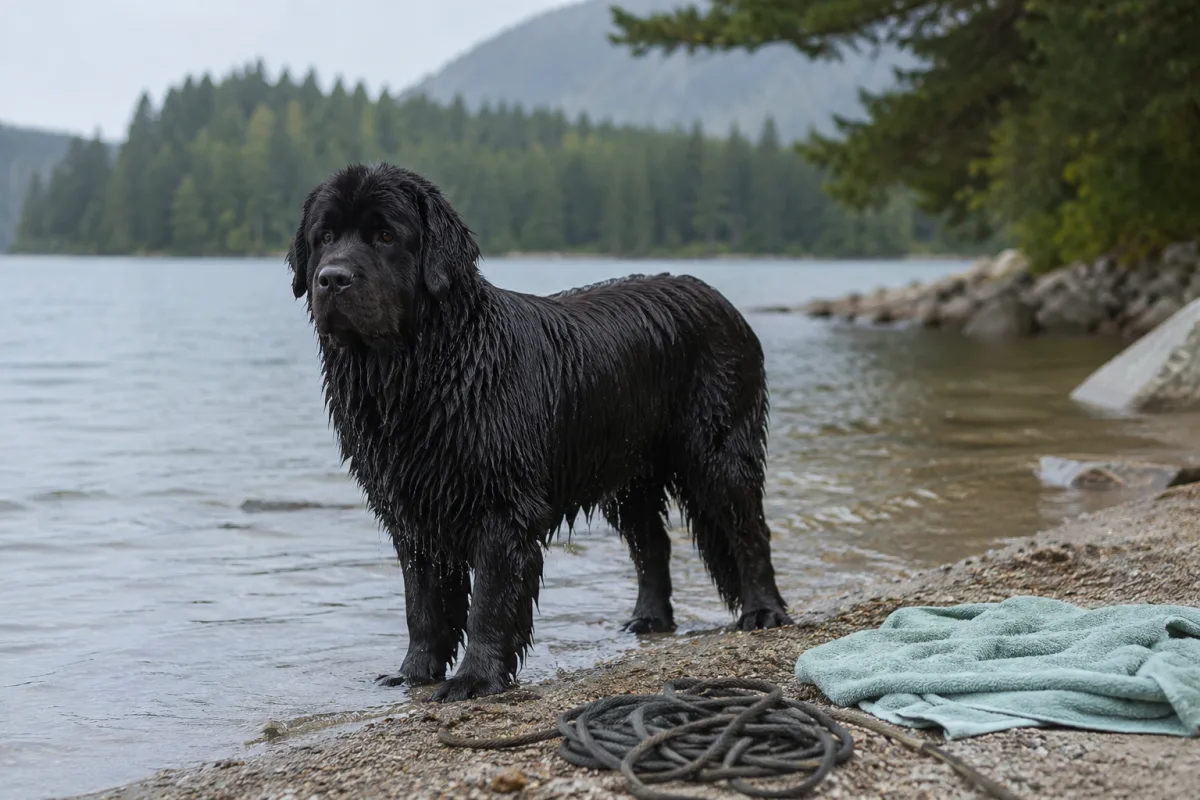 Newfoundland resting after safe water exercise
