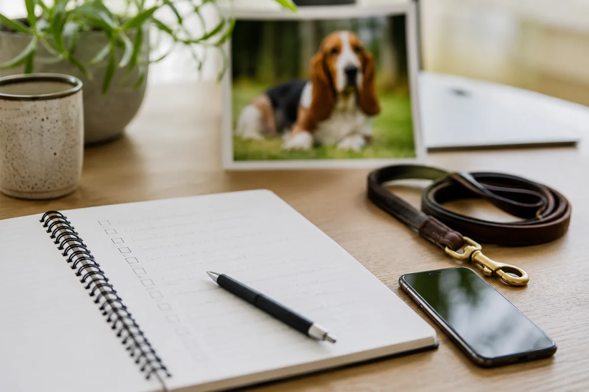 Buyer reviewing a Basset Hound breeder checklist