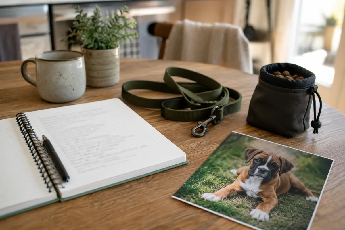 Prospective Boxer owner reviewing breeder questions before visit