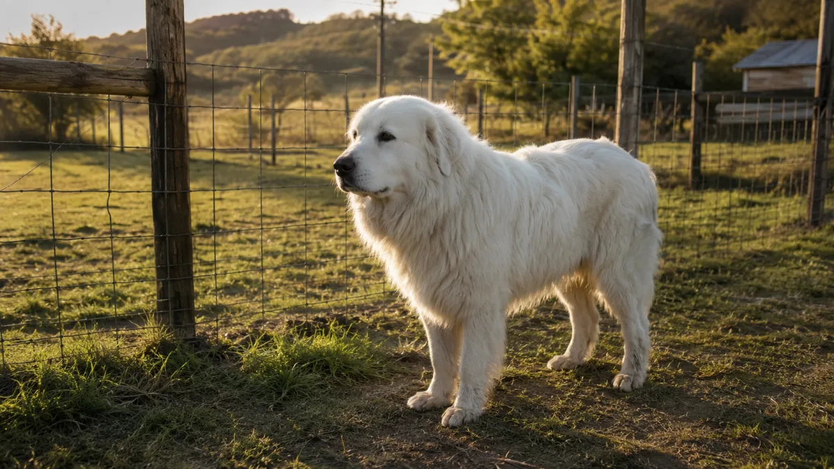 Great Pyrenees by secure fence